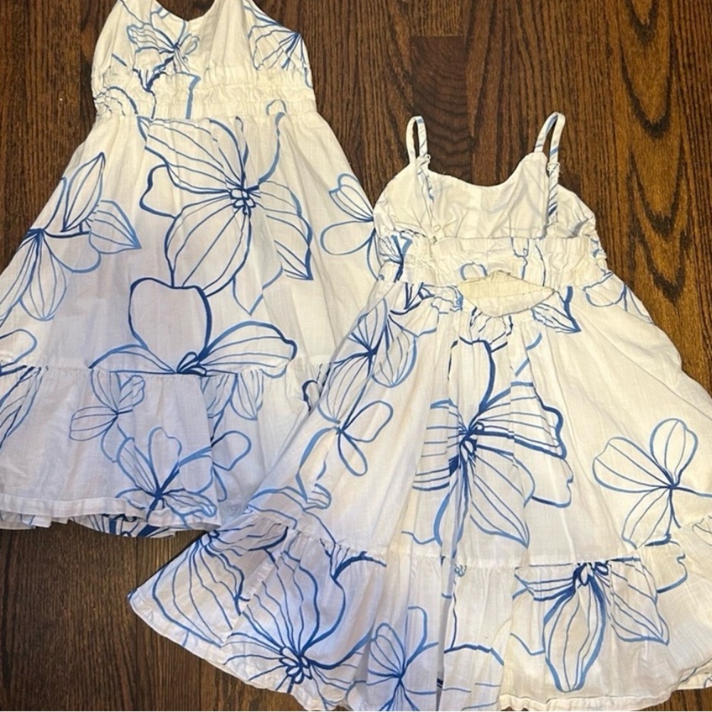 GAP White Dress with Blue Floral Print - Girls